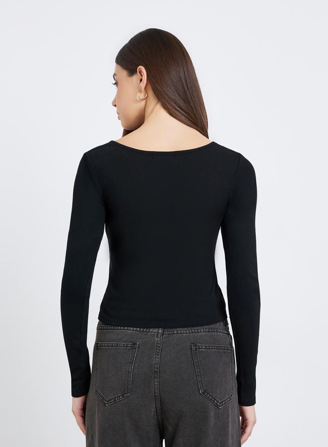 ستايلي بلوزة محبوكة مضلع بتفاصيل أزرار - Image 4